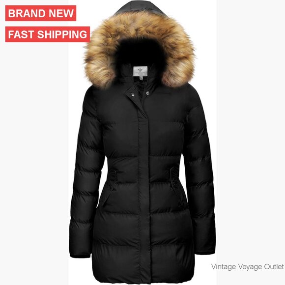 Women's Winter Puffer Coat with Removable Hood Waterproof Slim Fit